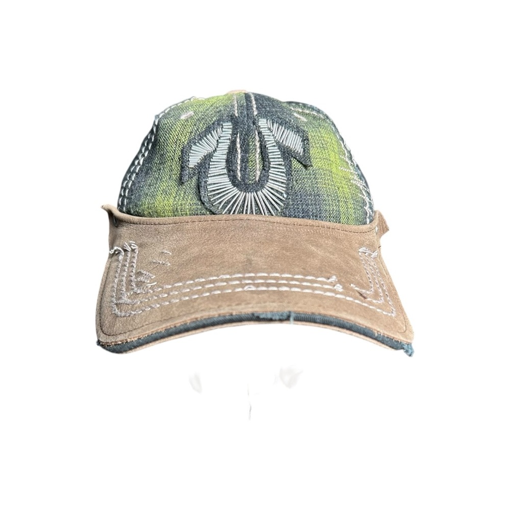 RARE Vintage True Religion Distressed Plaid Trucker Hat Y2K Horseshoe OS - Picture 2 of 14
